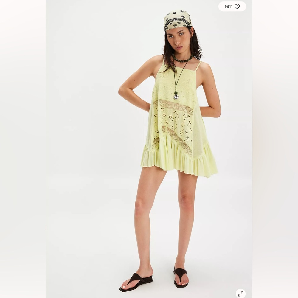 Free People Calipso Tank Longline Crochet Ruffles Tunic Coverup Dress L - Picture 4 of 8